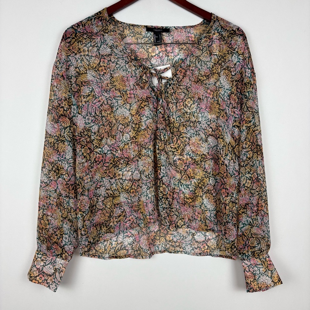 NWT‎ Forever 21 Sheer Floral Print Blouse Top